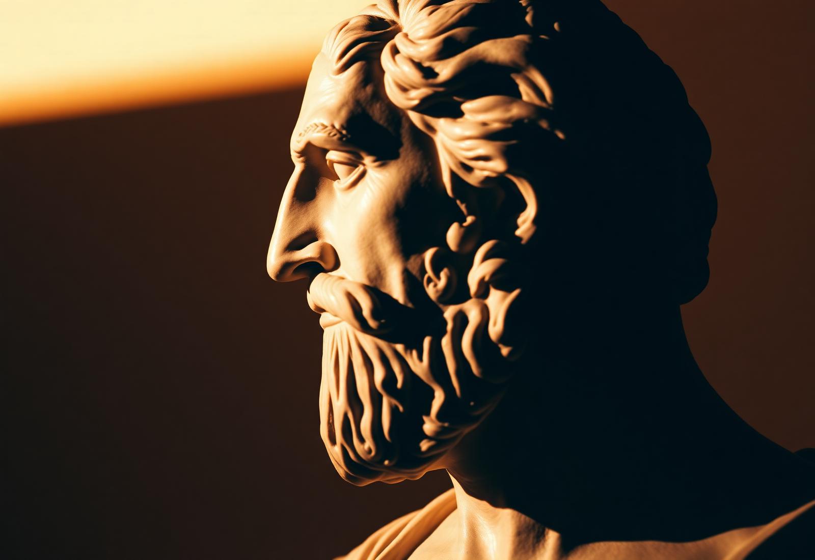 Busto clásico de un filósofo iluminado lateralmente